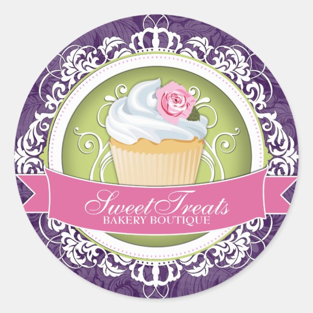 Chic and Elegant Cupcake Box Stickers (Front)