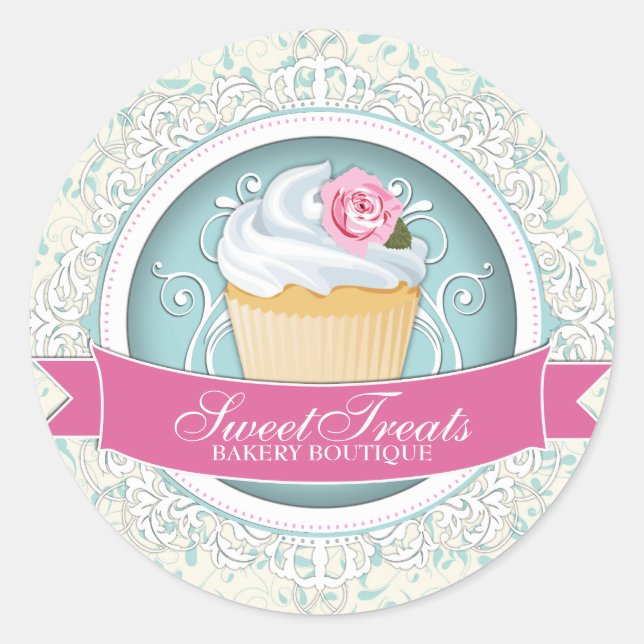 Chic and Elegant Cupcake Box Stickers (Front)