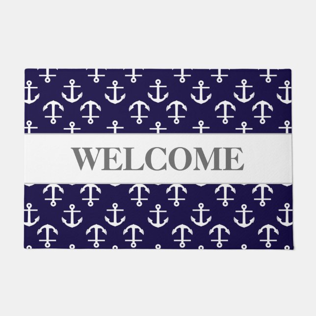 Chic and Elegant Nautical Anchor Pattern Welcome Doormat (Front)