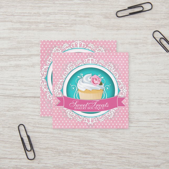 Chic and Elegant Square Cupcake Business Cards (Front/Back In Situ)