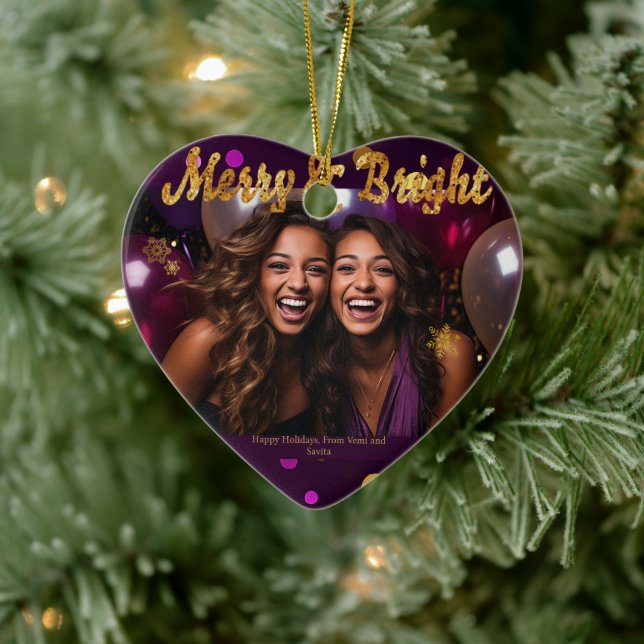 Chic and Festive Purple and Gold Confetti  Ceramic Ornament (Tree)