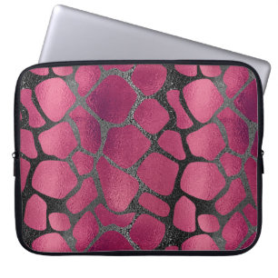 Chic and girly pink and black glitter animal print laptop sleeve