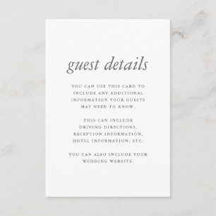 Chic and Minimal Blue Wedding Guest Details Enclosure Card
