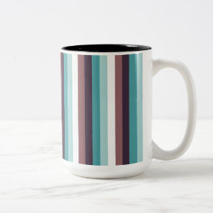 Chic And Modern Blue Brown White Stripes Pattern Two-Tone Coffee Mug