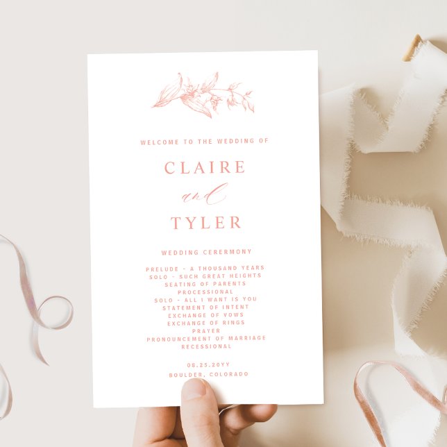 Chic and Simple Blush Pink ,Peach Wedding Program (Creator Uploaded)