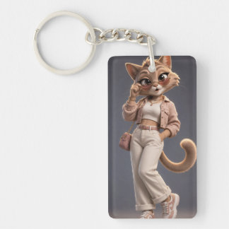Chic and Stylish 3D Animated Cat Character Design Keychain