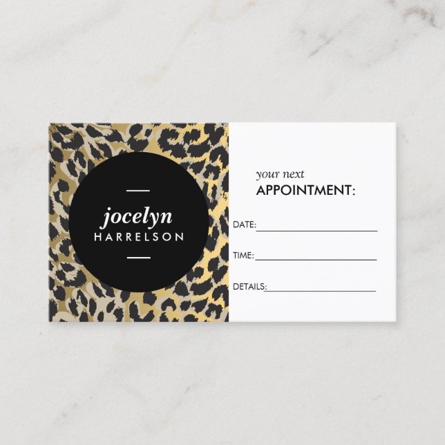 Chic and Stylish Gold Leopard Print Appointment Card (Front)