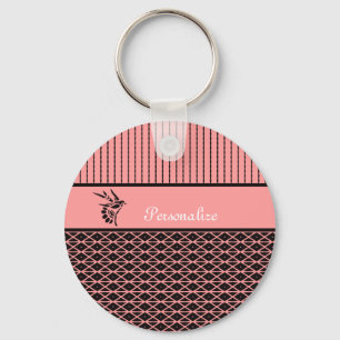 Chic and Stylish Pink and Brown Stripes With Name Keychain