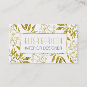 Chic and trendy gold foil peony floral pattern business card