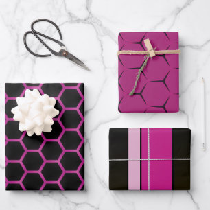 Chic and Trendy Magenta Pink and Black Glossy  Wrapping Paper Sheet