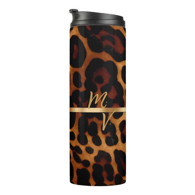 Chic and Trendy Monogrammed Leopard Print  Thermal Tumbler (Rotated Right)