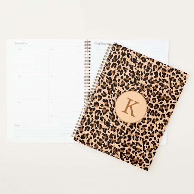 Chic Animal Print Brown Pattern Monogram Planner (Display)