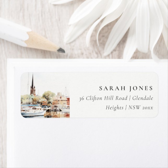 Chic Annapolis Maryland Watercolor Address (Insitu)