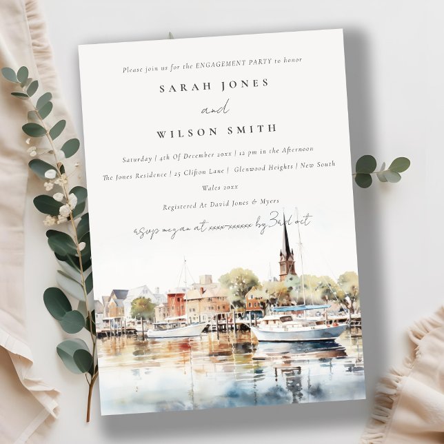 Chic Annapolis Maryland Watercolor Engagement Invitation (Creator Uploaded)