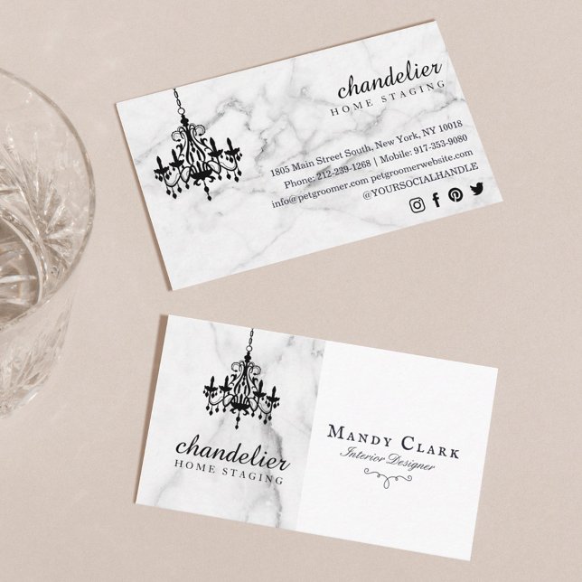 Chic Antique Lustre noir Marbre Carte de visite (Chic Antique Black Chandelier Marble Business Card)