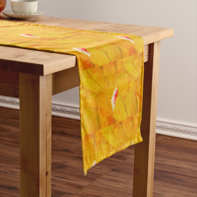 Chic Apricot Crush Abstract Floral Short Table Runner (In Situ)