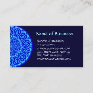 Chic Aqua and Blue Kaleidoscope Glow Mandala Business Card