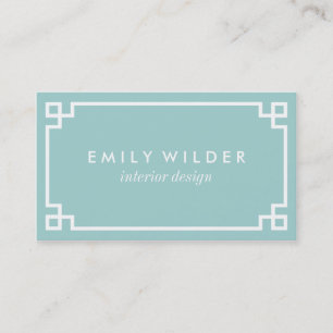 Chic Aqua and White Greek Key Business Card