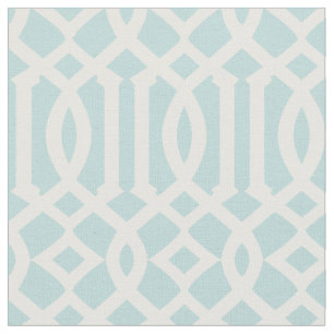 Chic Aqua and White Trellis Lattice Pattern Fabric