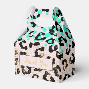 Chic Aqua Animal Print Gold Dust Party Favor Box