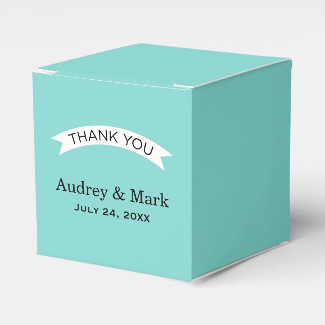 Chic Aqua Blue Custom Wedding Monogram Thank You Favor Box (Front Side)
