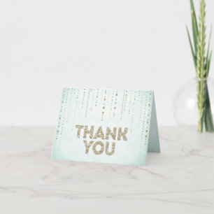 Chic Aqua Blue & Gold Glitter Thank You Card