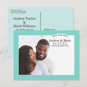 Chic Aqua Blue Wedding Photo Save the Date Announcement Postcard