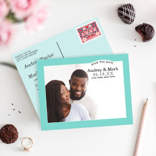 Chic Aqua Blue Wedding Photo Save the Date Announcement Postcard