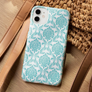 Chic Aqua Damask Pattern iPhone 15 Case