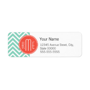 Chic Aqua Green Chevron and Orange Custom Monogram