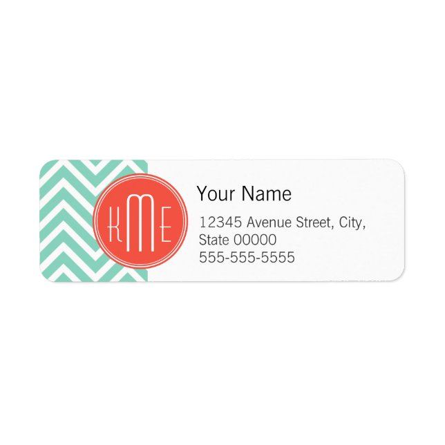 Chic Aqua Green Chevron et Orange Custom Monogram (Devant)
