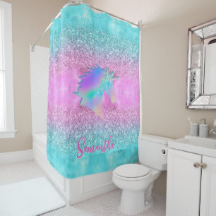 Chic Aqua Pink Unicorn Glitter glam monogram