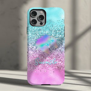 Chic Aqua Pink Unicorn Glitter glam monogram Case-Mate iPhone 14 Case