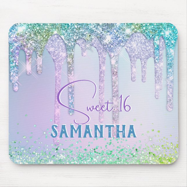 Chic aqua Unicorn Glitter birthday monogram Mouse Pad (Front)