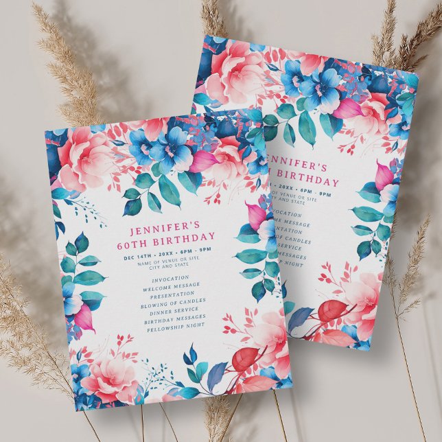 Chic Aquarelle Floral 60e Anniversaire Programme (Chic Watercolor Floral 60th Birthday Program )