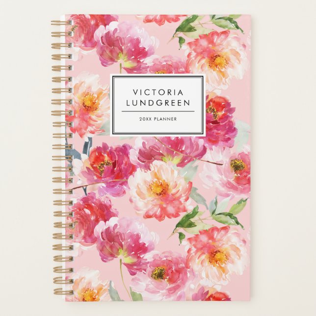 Chic Aquarelle Pink Peonies Motif Floral Personnal (Devant)