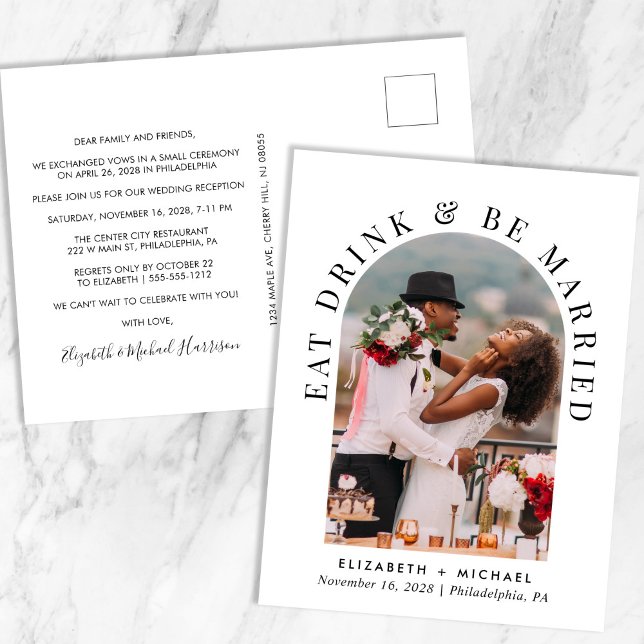 Chic Arch Photo Wedding Reception Invitation Postcard (Creator Uploaded)