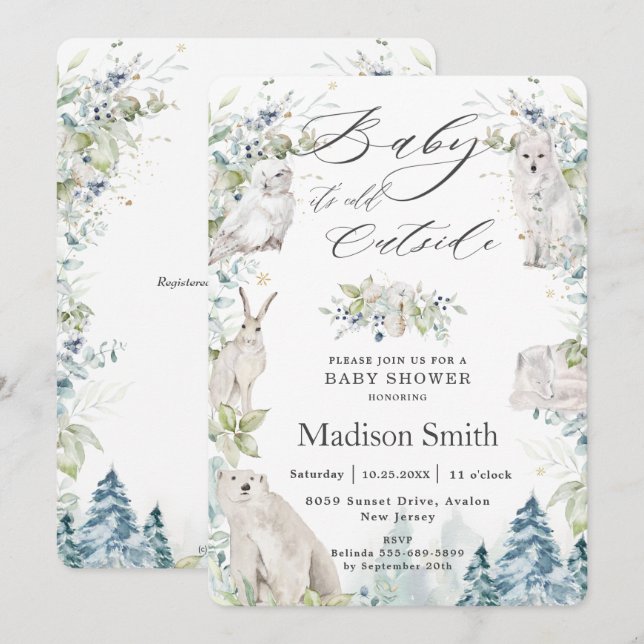 Chic Arctic Animals Winter Alpine Baby Shower  Invitation (Front/Back)