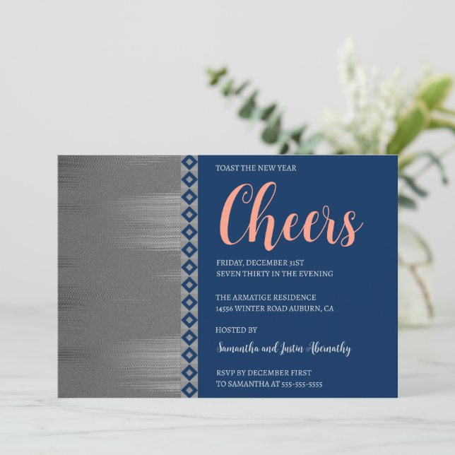 Chic Argent Art Déco Nouvel An Invitation (Debout devant)