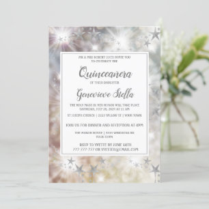 Chic Argent Stars Quinceanera Invitation
