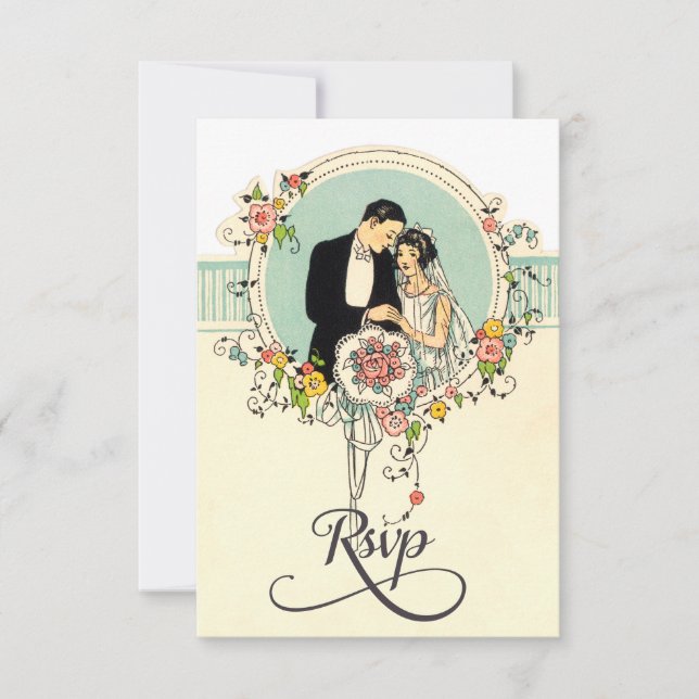 Chic Art Deco 1920's Bride & Groom Wedding Rsvp (Front)