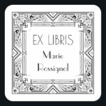 Chic Art Deco Personal Name Ex Libris Bookplate Square Sticker<br><div class="desc">Elevate your library with our exquisite Art Deco style Ex Libris bookplate, featuring a stylish frame and sleek, modern Deco typography. Perfect for book lovers and collectors, this elegant bookplate adds a touch of sophistication and personalization to your cherished volumes. Crafted with precision and designed to impress, our Ex Libris...</div>