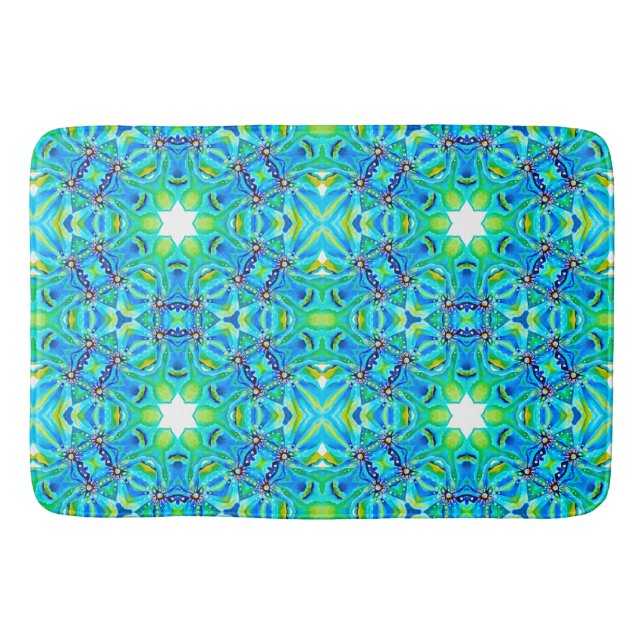 Chic Artistic Mandala Artwork in Aqua Colours Bath Mat (Front)