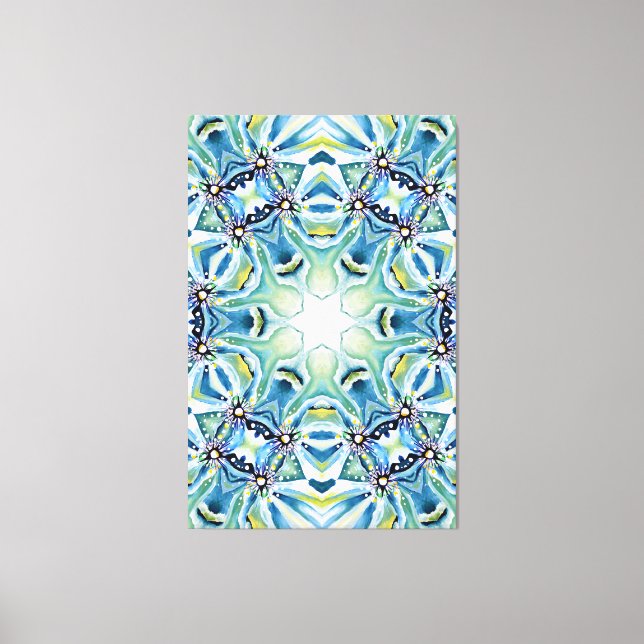Chic Artistic Mandala Artwork in Aqua Colours Canvas Print (Front)