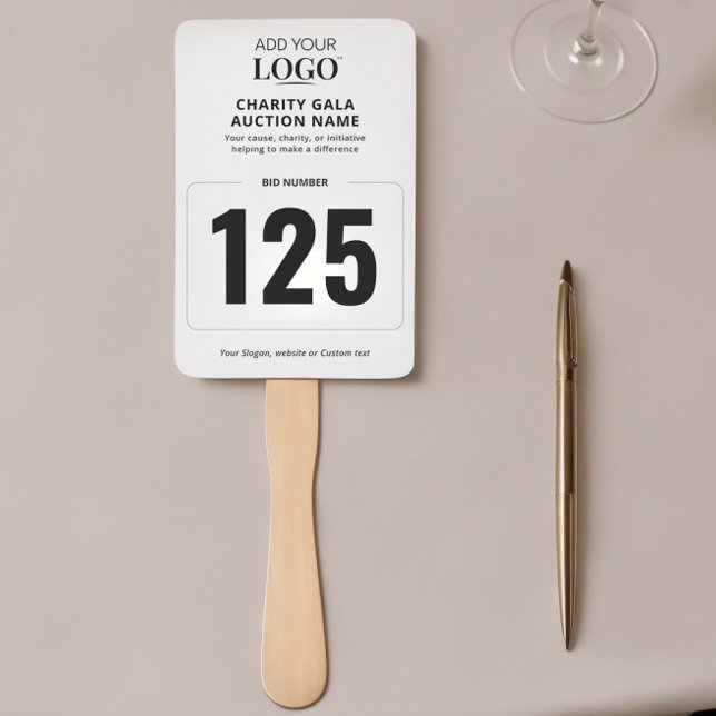 Chic Auction Paddle |  Modern Charity Bid Number Hand Fan (Creator Uploaded)