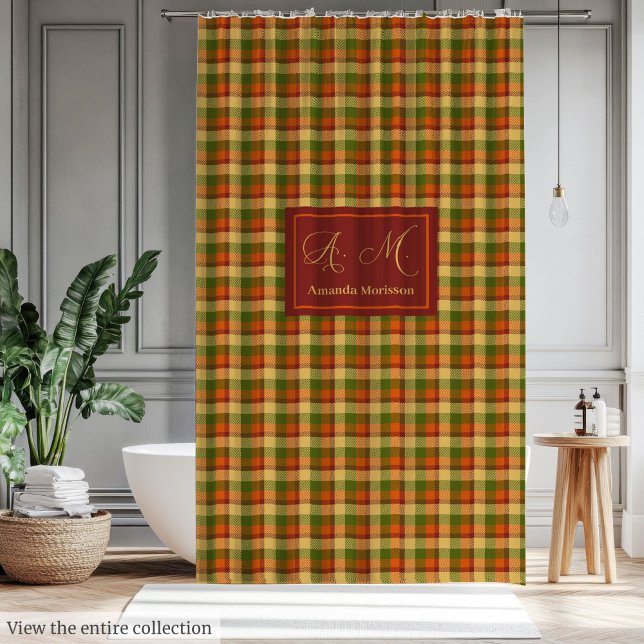 Chic Automne Plaid Douche Rideau Cosy Nom Personna (Autumn Plaid Shower Curtain Cozy Custom Name Accent)