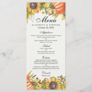 Chic Autumn Fall Maple Leaves Pumpkin Wedding Menu