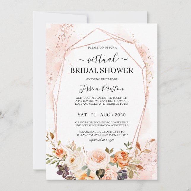 Chic Autumn Floral Geometric Virtual Bridal Shower Invitation (Front)