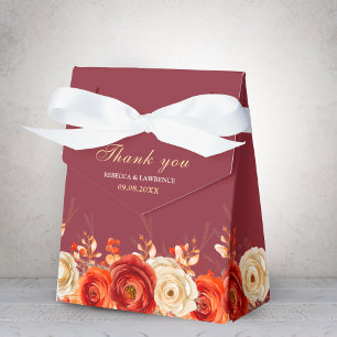 Chic Autumn Floral Orange rust Terracotta Wedding Favor Box