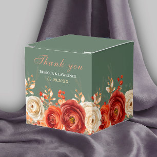 Chic Autumn Floral Orange terracotta sage Wedding  Favor Box
